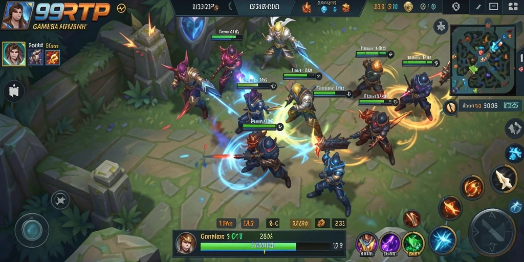 Screenshot gameplay menunjukkan aksi seru di arena MOBA.