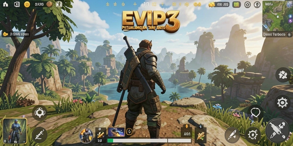 Screenshot menunjukkan petualangan seru di alam terbuka EVIP3.