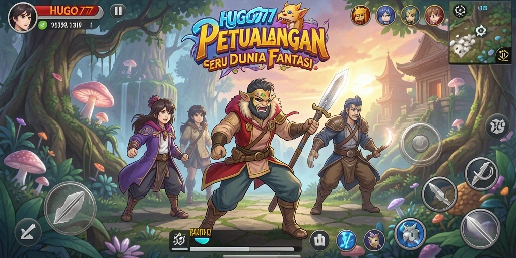Gameplay HUGO77 menunjukkan pertempuran seru antar karakter Anime yang penuh aksi.