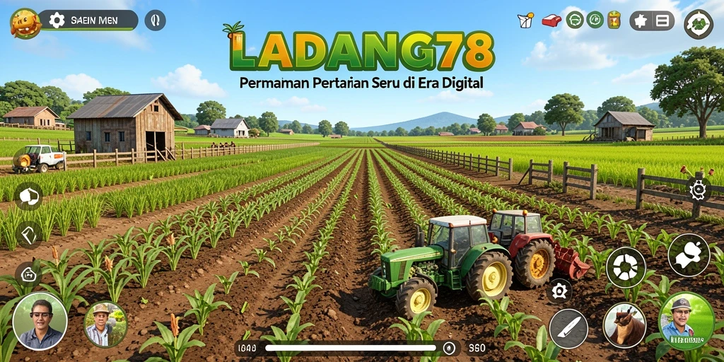 Screenshot utama LADANG78 menampilkan aktivitas bertani yang menyenangkan.