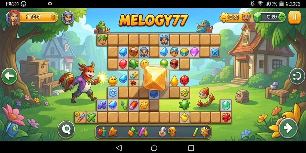 Tangkapan layar game MELODY77 menampilkan gameplay puzzle yang seru.
