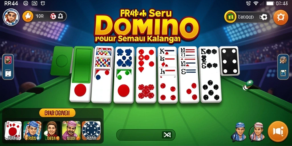 Screenshot gameplay RR44 yang menunjukkan suasana seru permainan Domino.